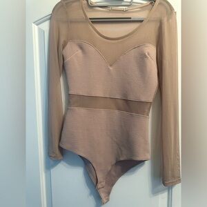 Mixed Mesh Body Suit in Taupe
